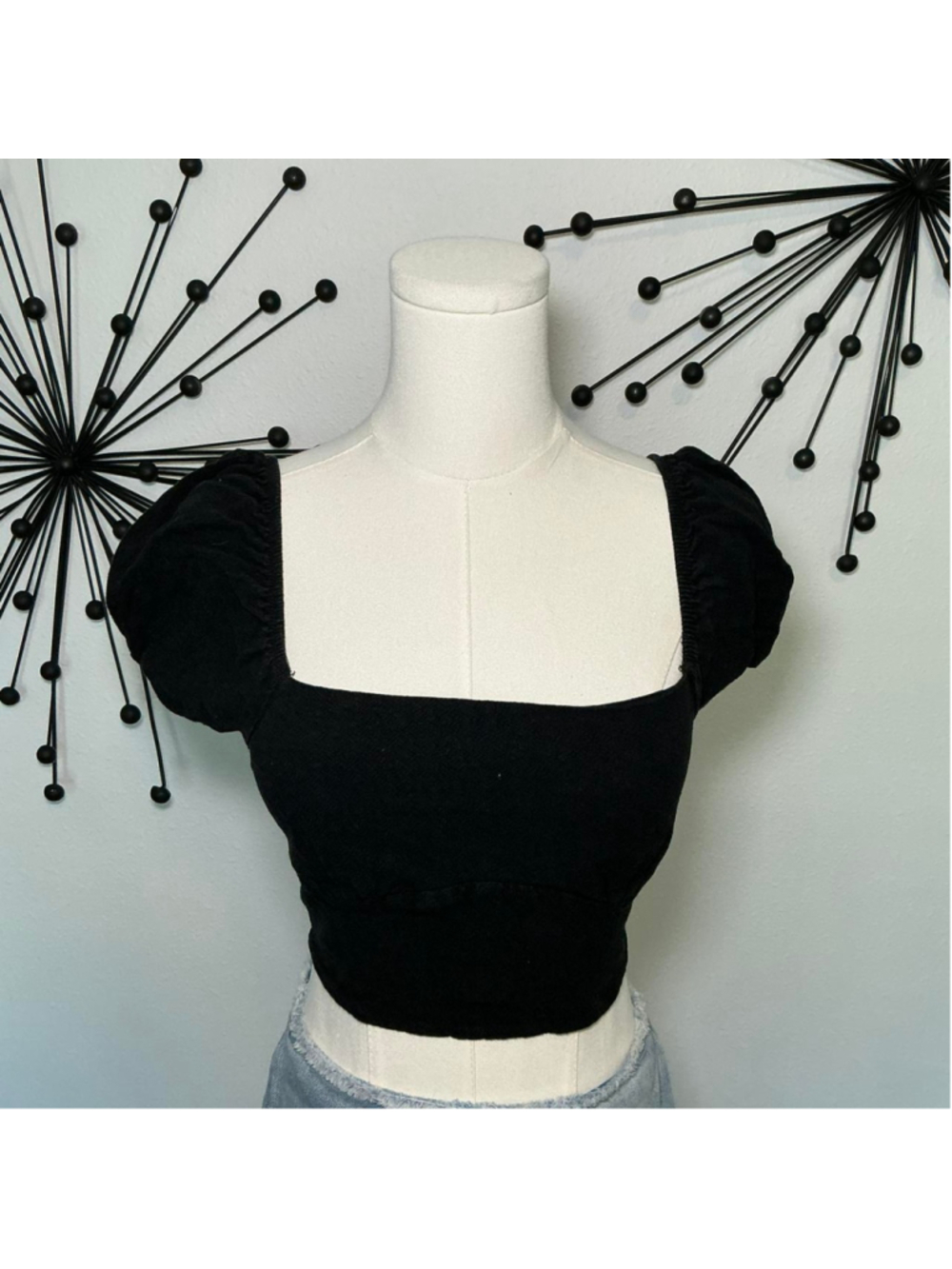 LA Hearts Black Puff Sleeve Crop Top Cottagecore Y2K